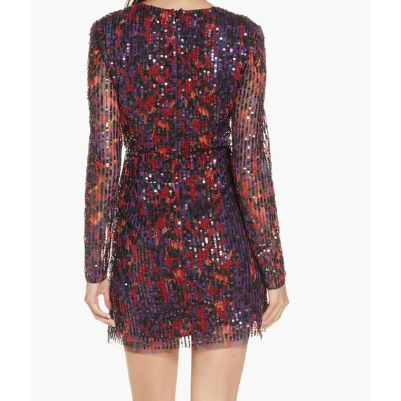 French Connection 4 Purple Red Black Inari Embellished Leopard Sequin Mini Dress - Picture 13 of 15